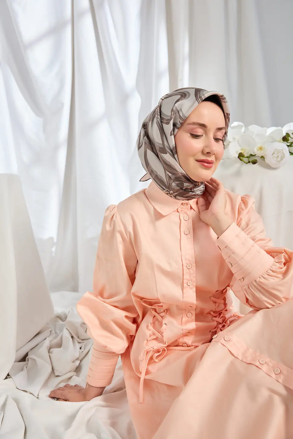 Silk Home Twill İpek Eşarp Bloom Koyu Gri