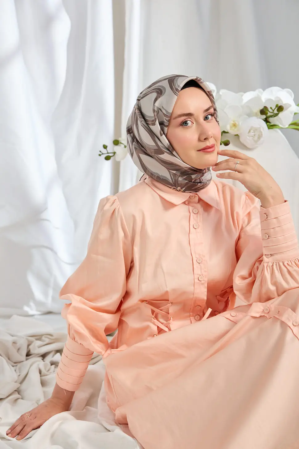 Silk Home Twill İpek Eşarp Bloom Koyu Gri