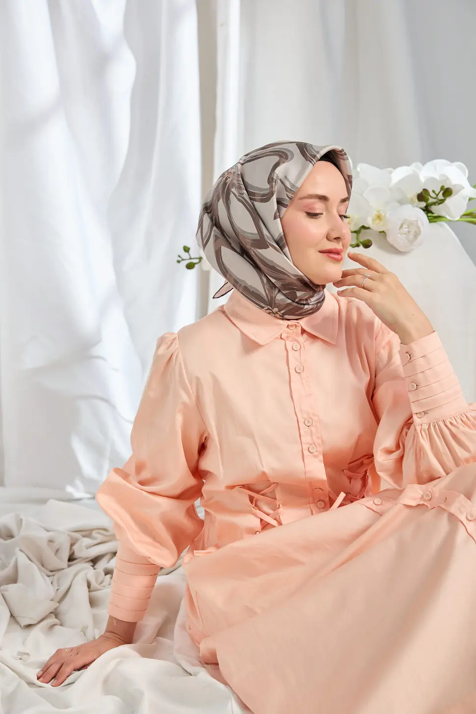 Silk Home Twill İpek Eşarp Bloom Koyu Gri