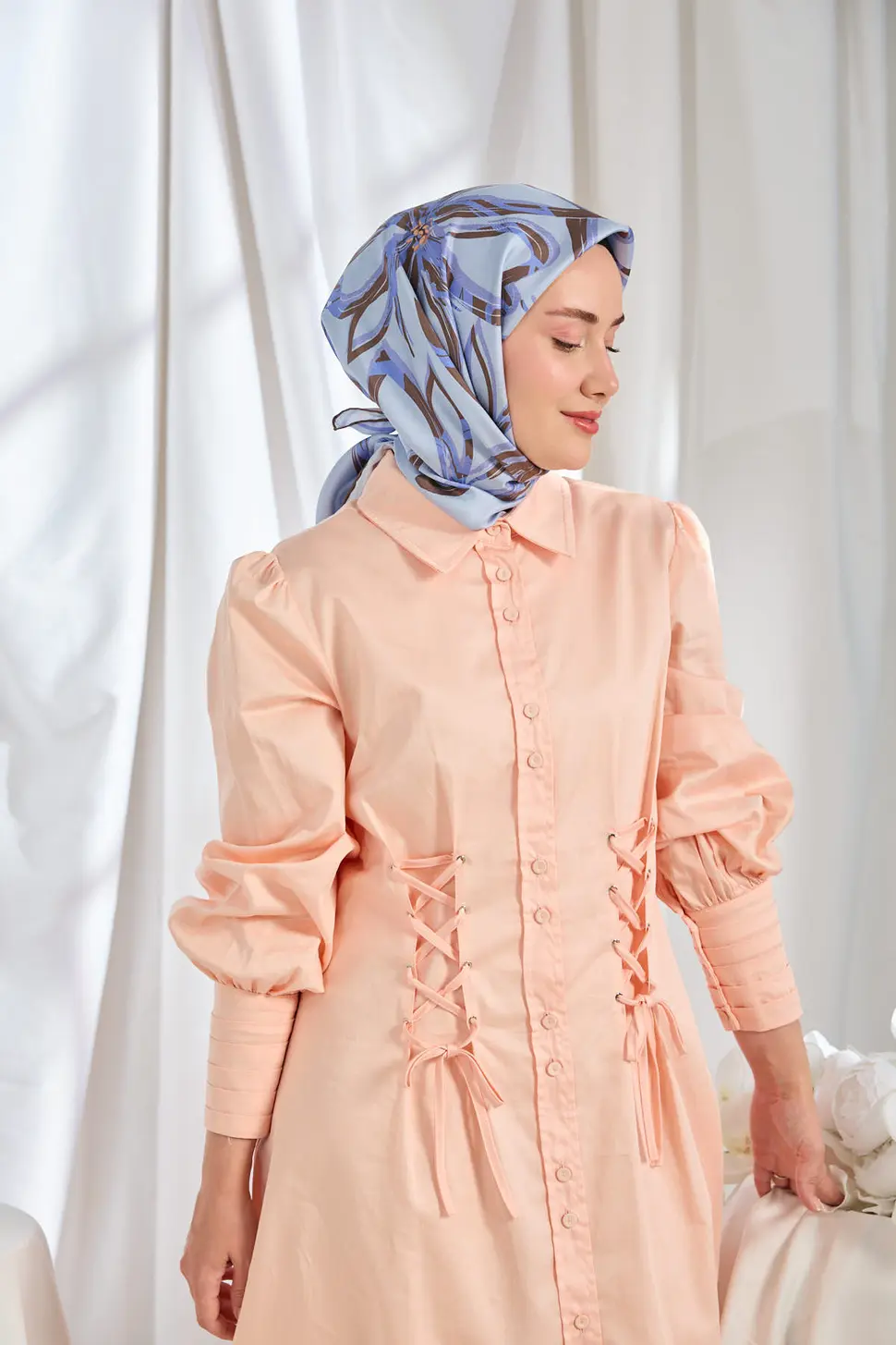 Silk Home Twill İpek Eşarp Bloom Mavi