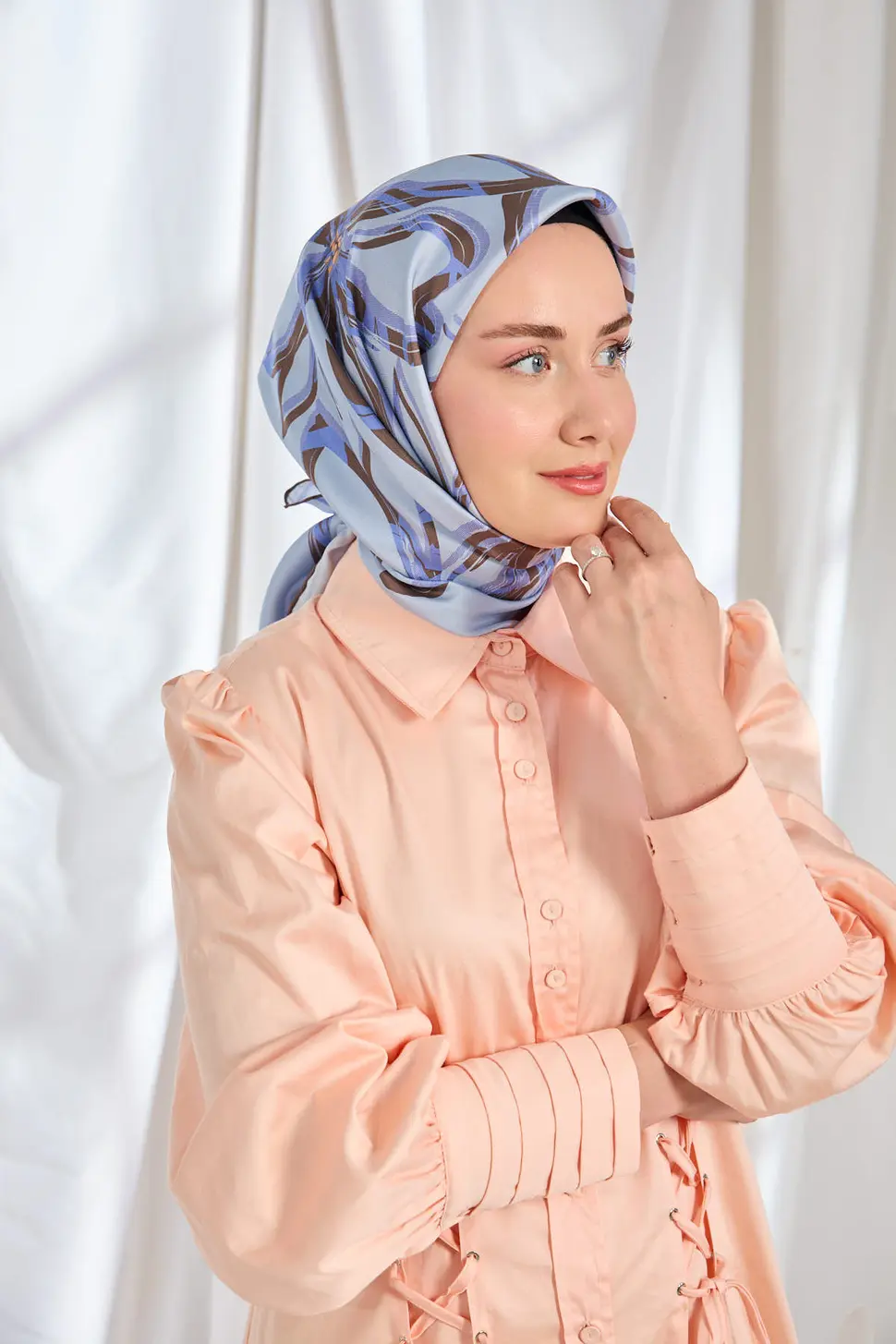 Silk Home Twill İpek Eşarp Bloom Mavi