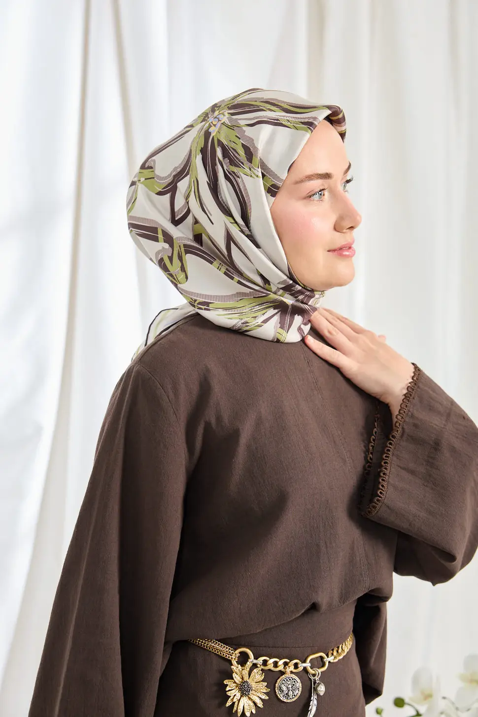 Silk Home Twill İpek Eşarp Bloom Gümüş