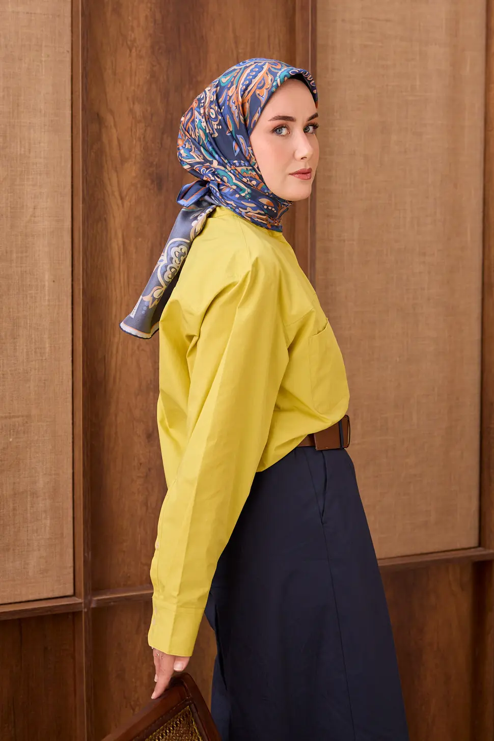 Silk Home Twill İpek Eşarp Ethnic Paisley Gece Mavisi