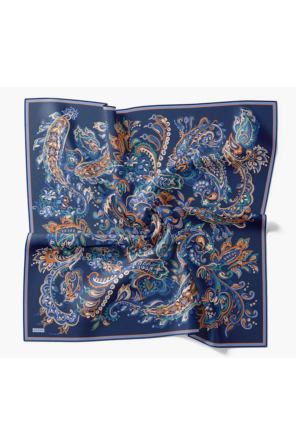 Silk Home Twill İpek Eşarp Ethnic Paisley Gece Mavisi