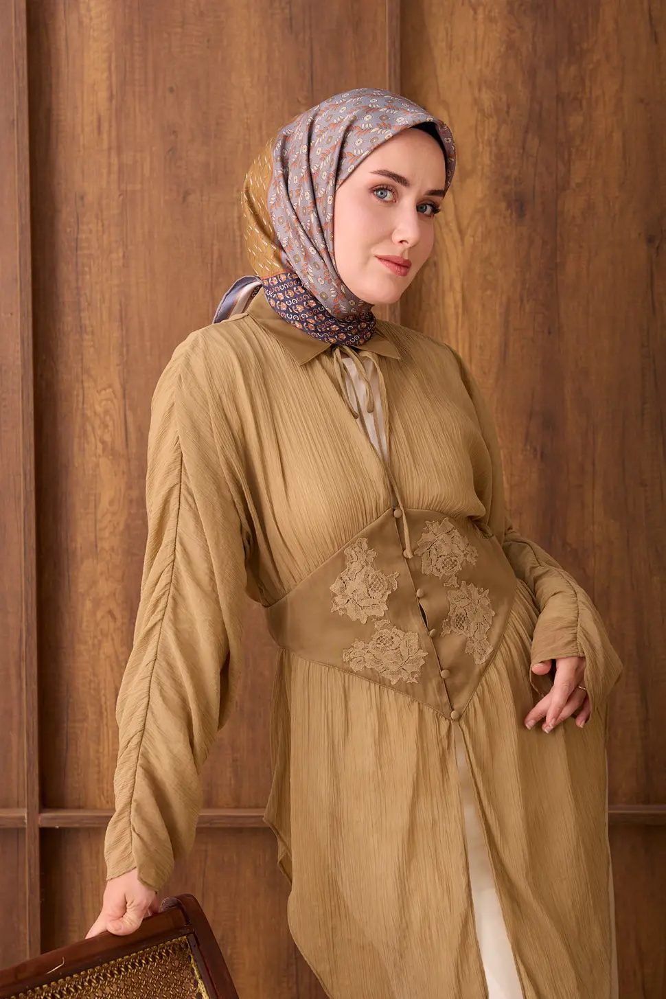 Silk Home Twill İpek Eşarp Mihenk Yeşil Kahve