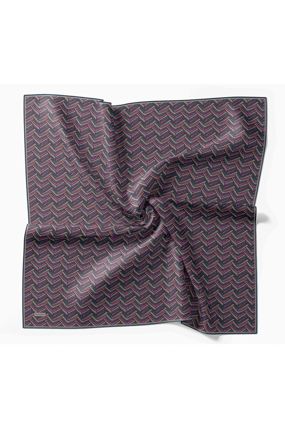 Silk Home Twill İpek Eşarp Geometric Pattern Petrol Mavisi