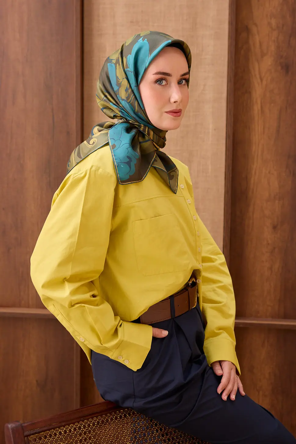 Silk Home Twill İpek Eşarp Vintage Floral Koyu Yeşil