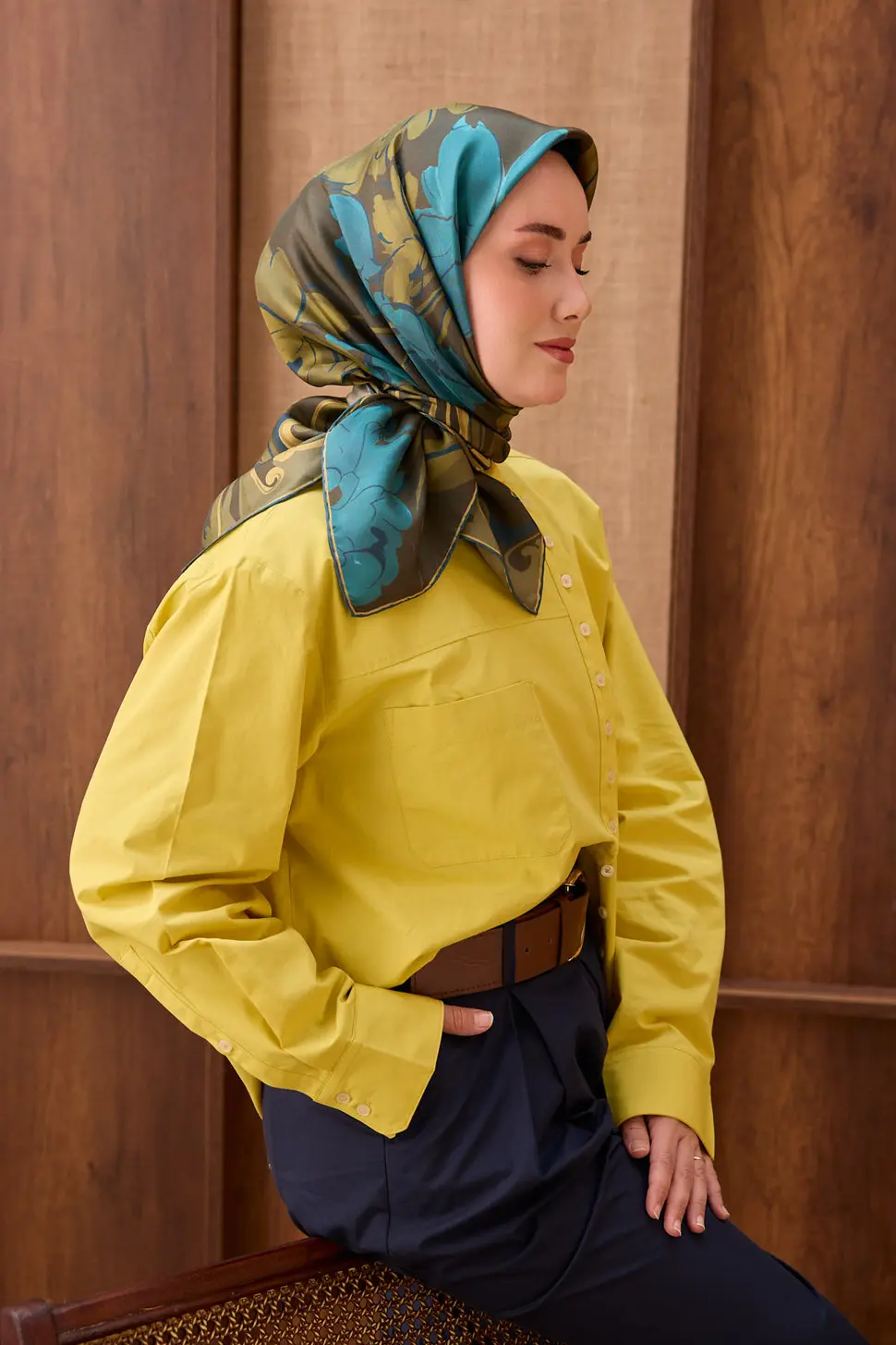 Silk Home Twill İpek Eşarp Vintage Floral Koyu Yeşil