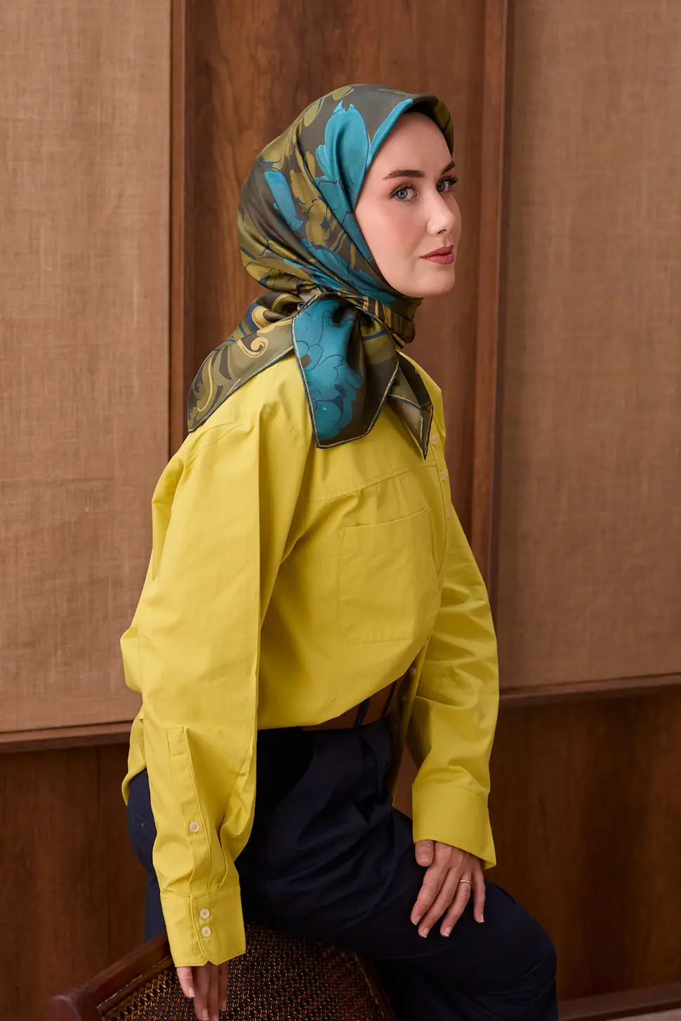 Silk Home Twill İpek Eşarp Vintage Floral Koyu Yeşil