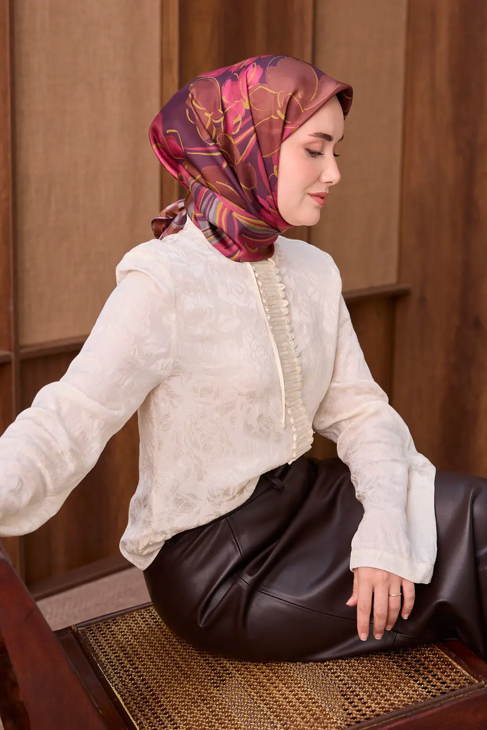 Silk Home Twill İpek Eşarp Vintage Floral Mürdüm