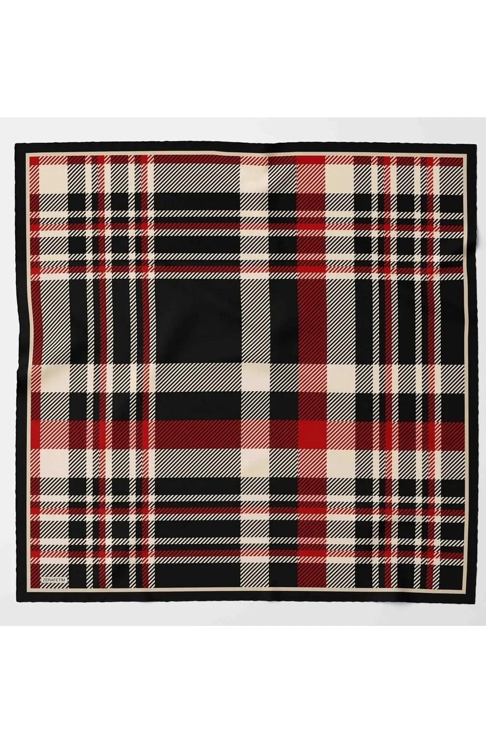 Zerafetim Twill İpek Eşarp Siyah, Kırmızı, Krem