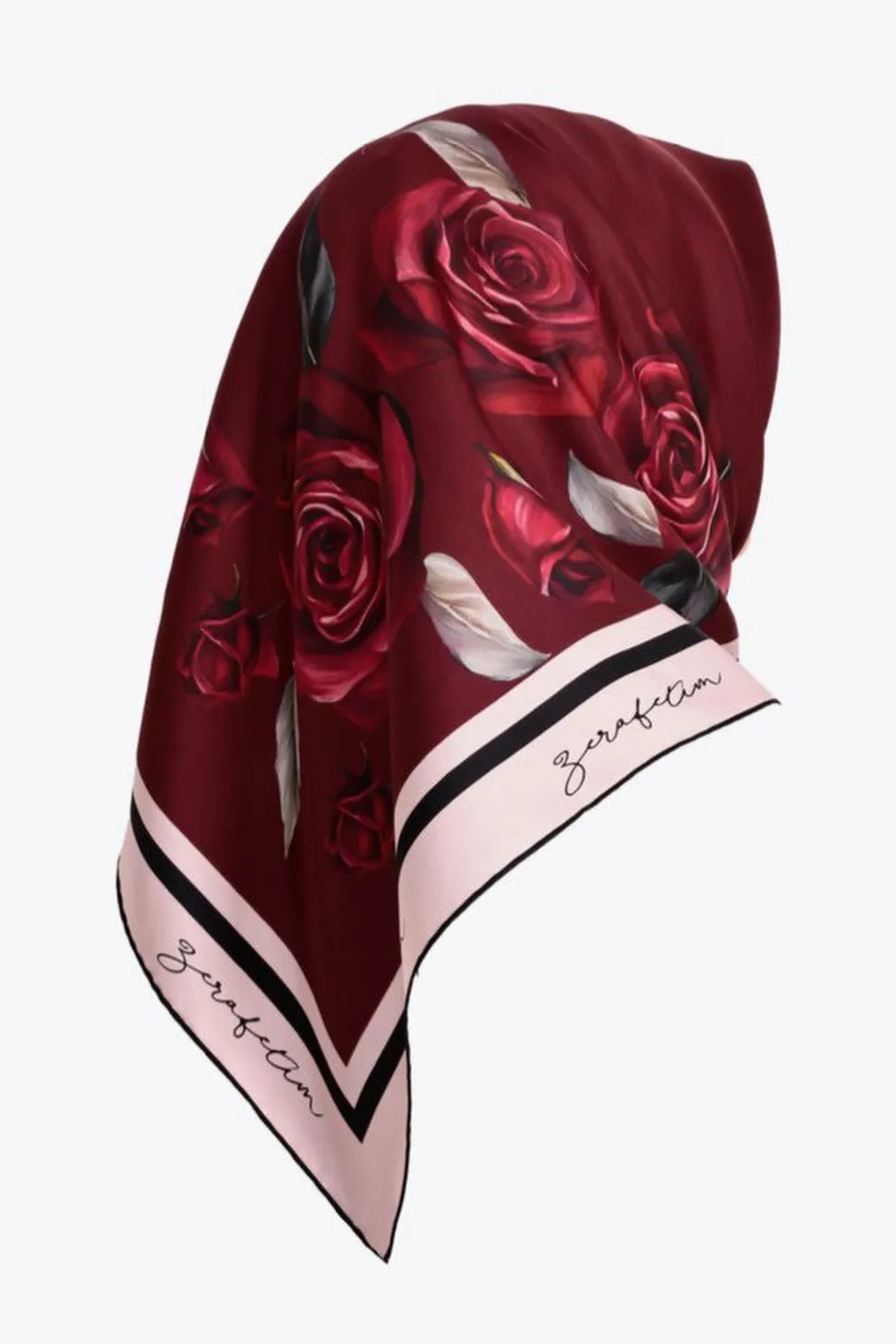Zerafetim Twill İpek Eşarp Bordo, Kırmızı, Pudra Pembe