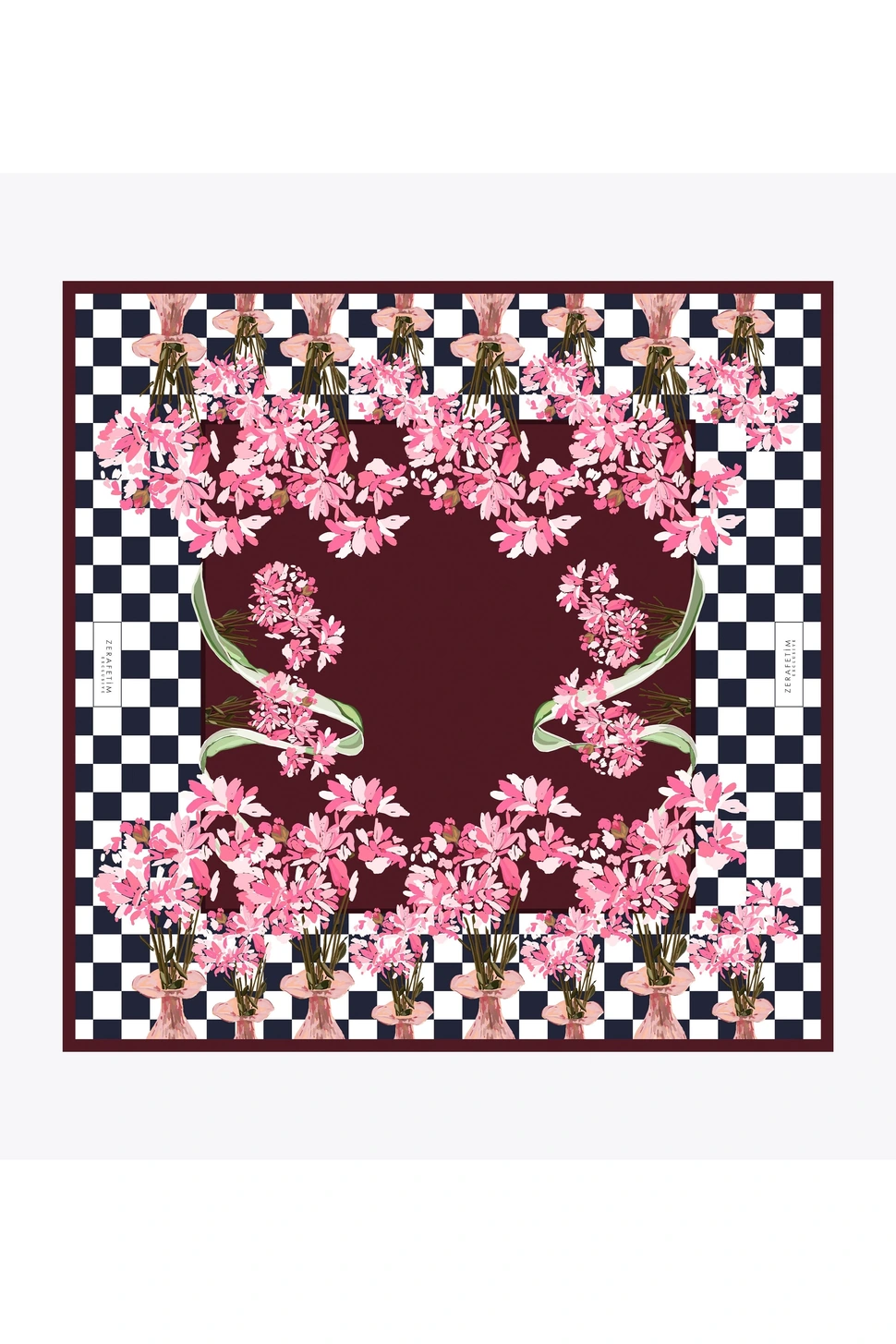 Zerafetim Exclusive Twill İpek Eşarp Bordo, Pembe