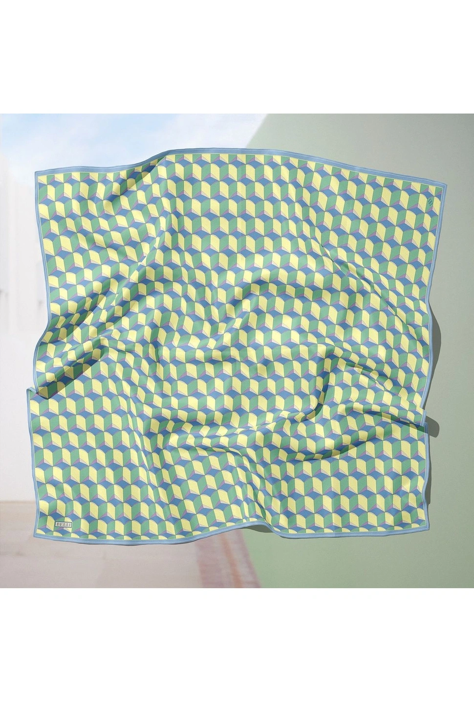 Belli Twill İpek Eşarp Mavi, Yeşil, Sarı, Lila