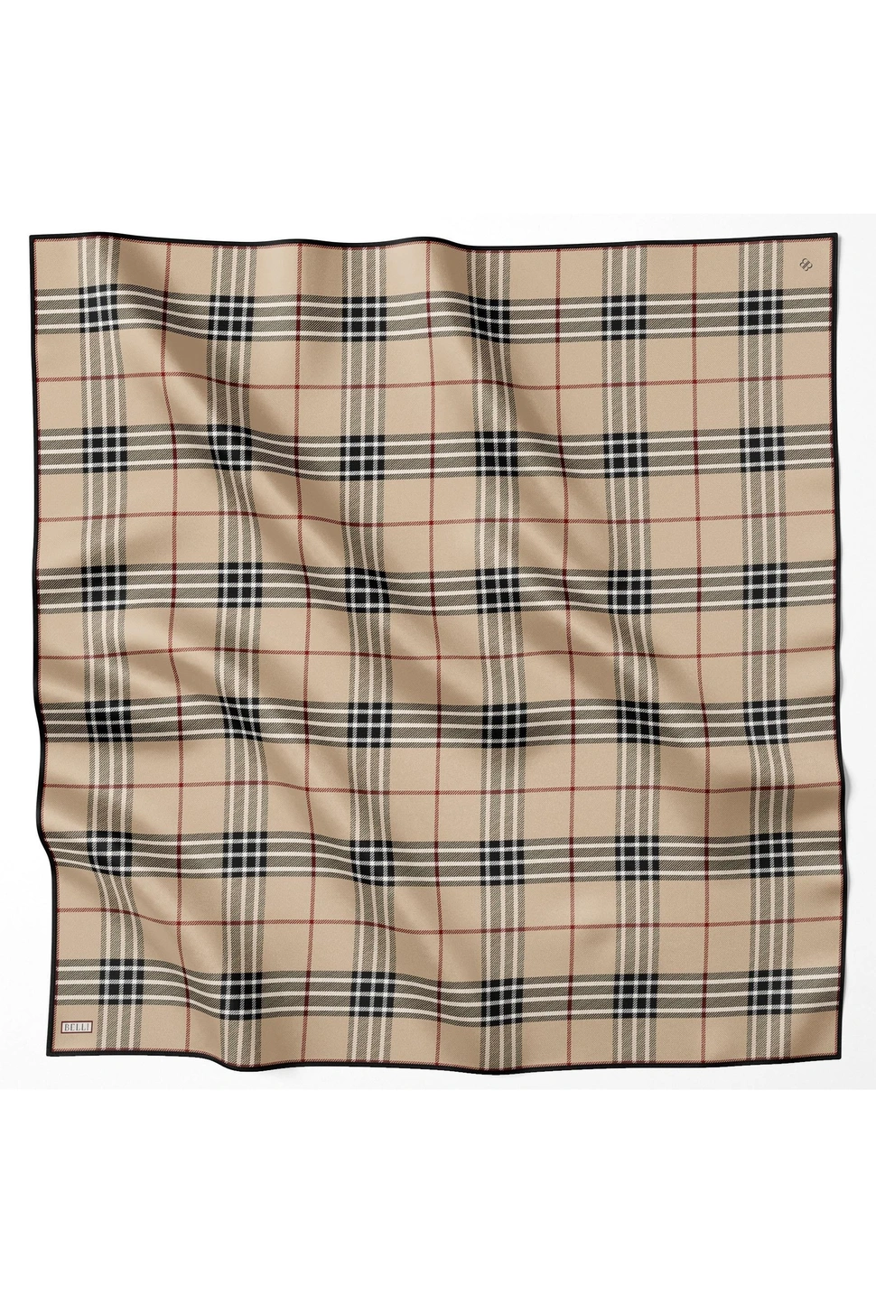 Belli Twill İpek Eşarp Ekose Kareli, Camel