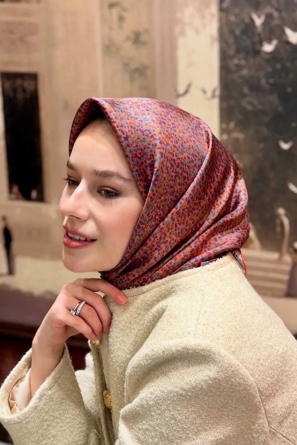 Belli Twill İpek Eşarp 4208-80 Kiremit, Petrol Mavi