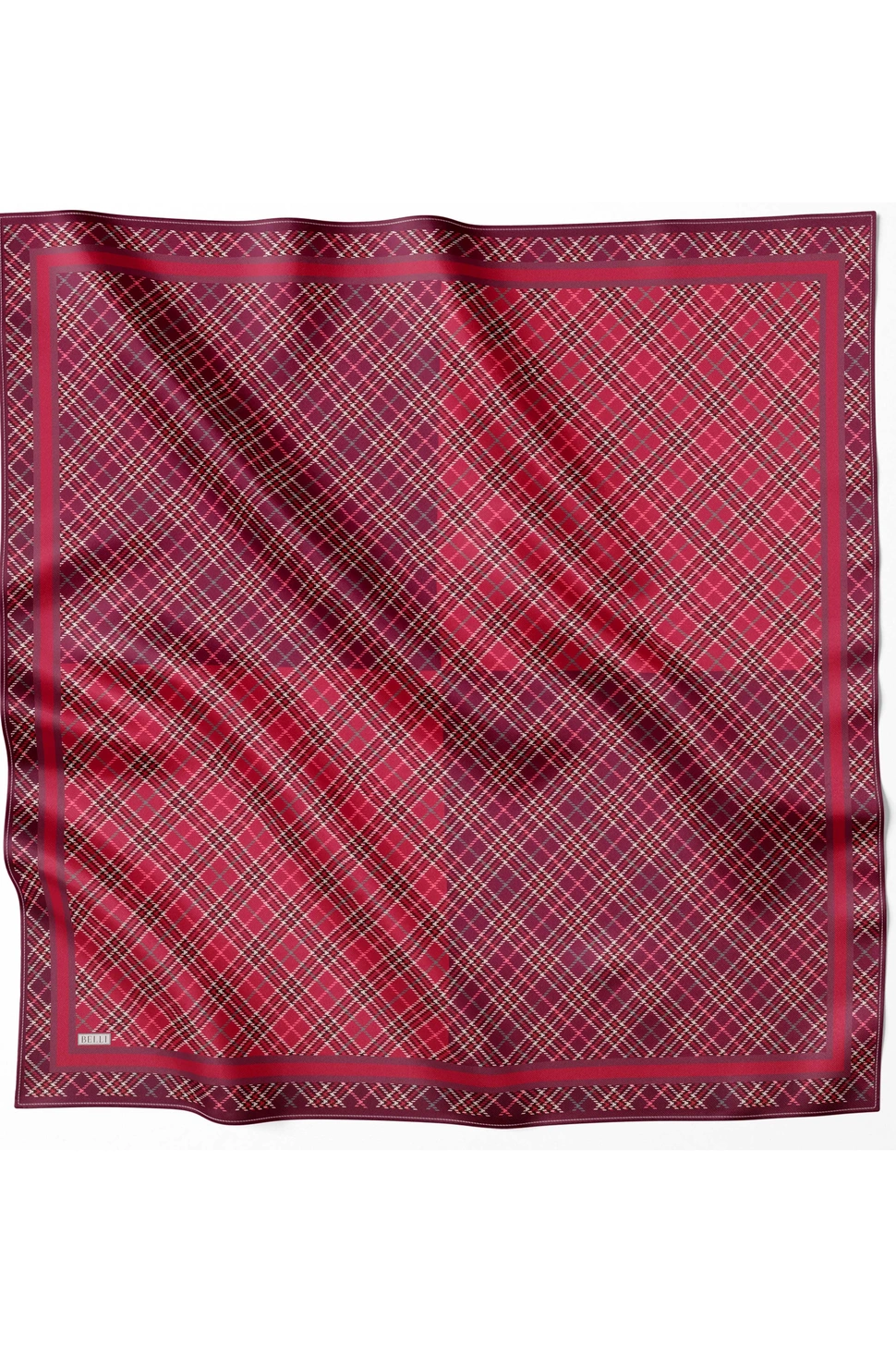 Belli Twill İpek Eşarp Ekose Kareli, Kırmızı, Bordo