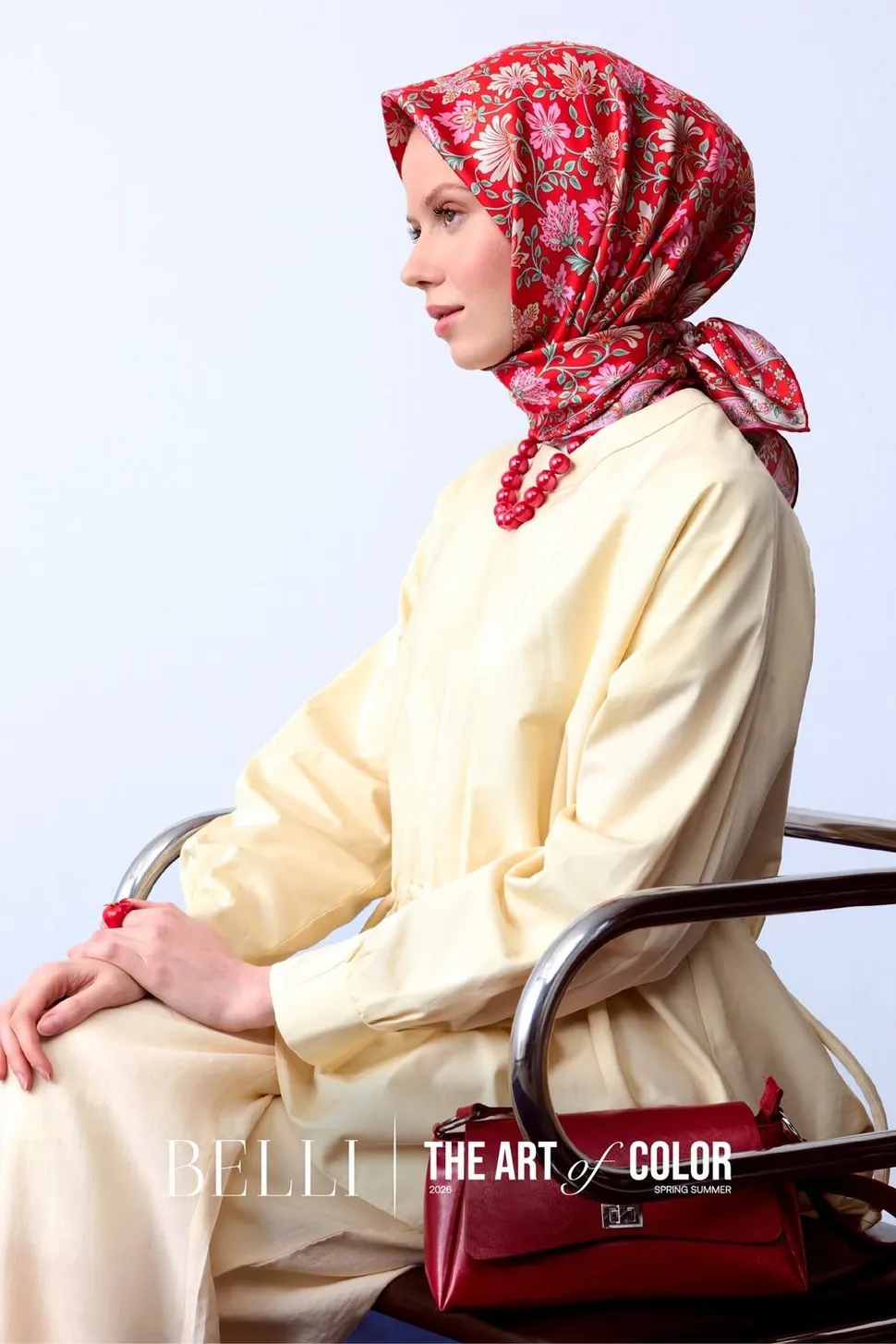 Belli Twill İpek Eşarp Kırmızı, Pembe