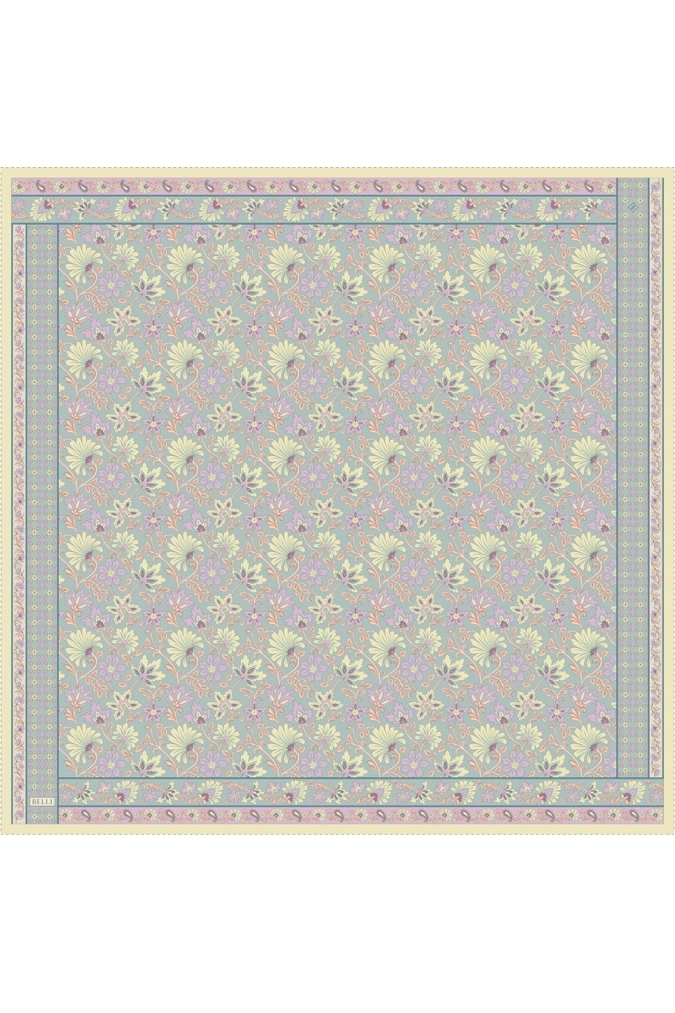 Belli Twill İpek Eşarp Su Yeşili, Lila, Sarı