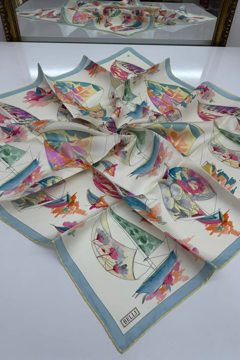 Belli Twill İpek Eşarp Krem, Bebe Mavi, Sarı