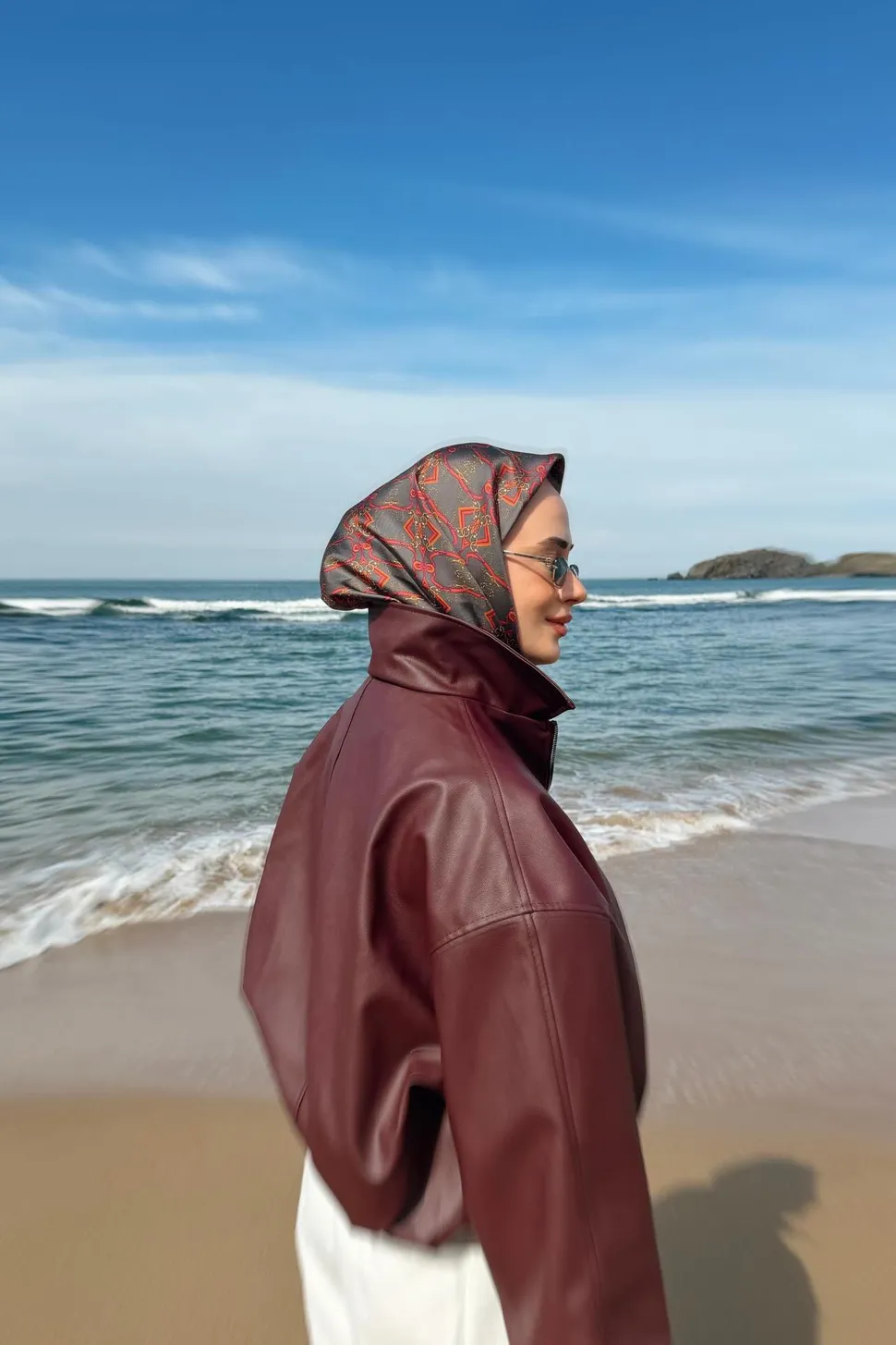 Belli Twill İpek Eşarp Füme, Fuşya, Alev Turuncu 4328-05
