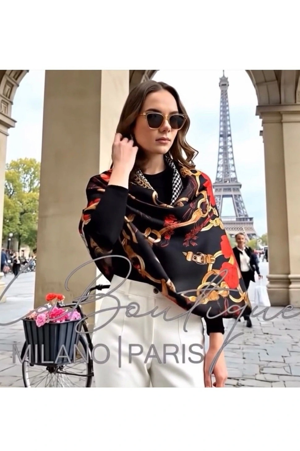 La Boutique Twill İpek Eşarp Siyah, Kırmızı