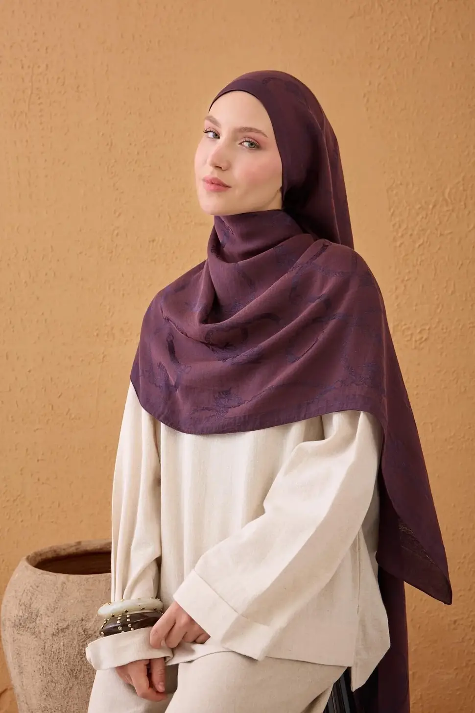 Silk Home Naia Pamuk Şal Halat Mürdüm
