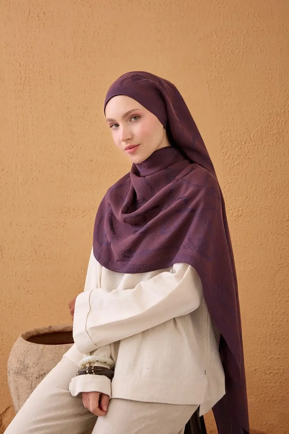 Silk Home Naia Pamuk Şal Halat Mürdüm