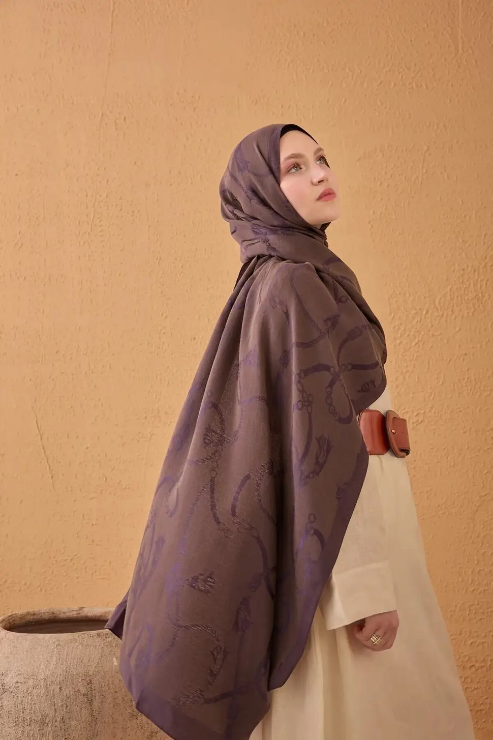 Silk Home Naia Pamuk İpek Şal Halat Kahve Mor