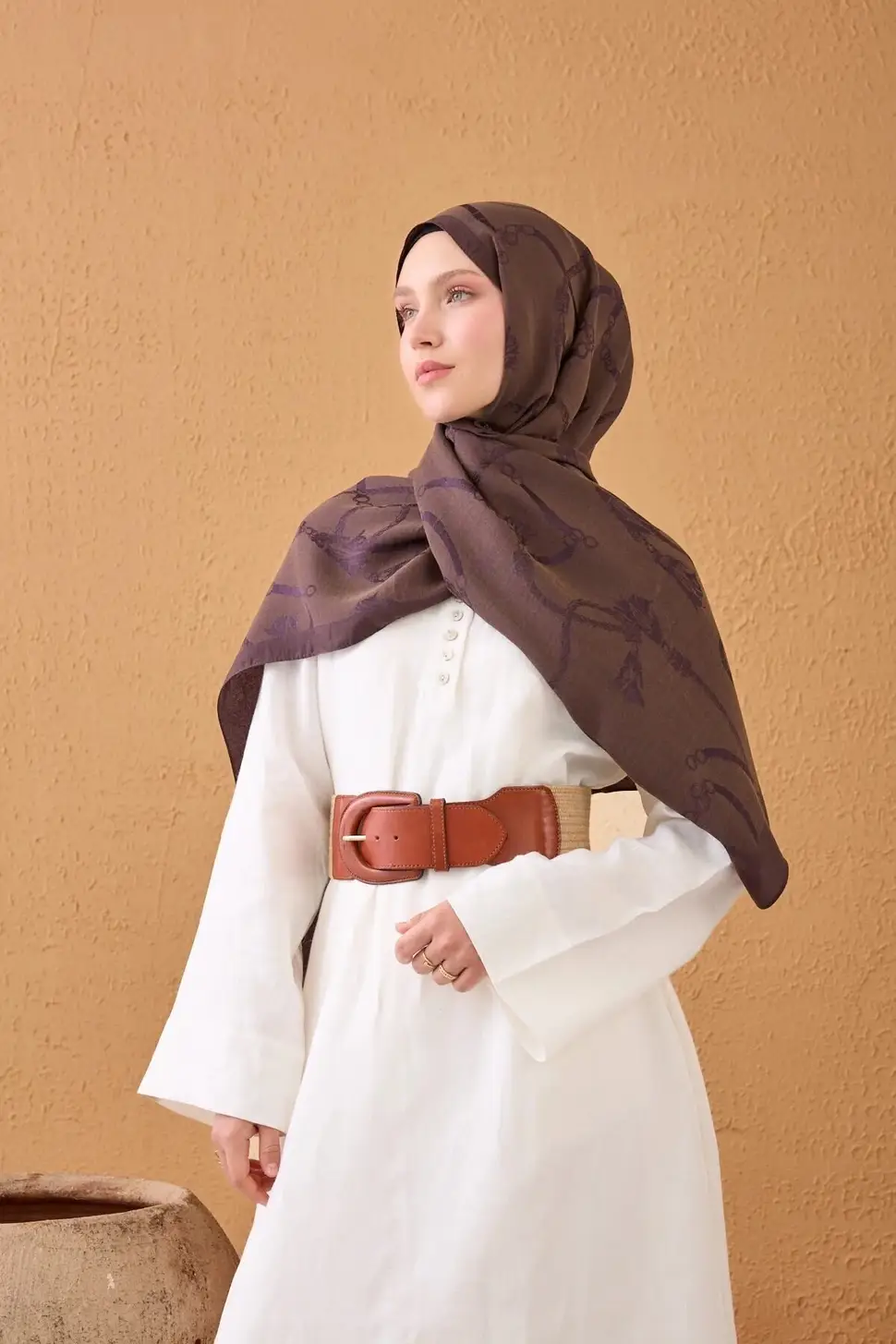 Silk Home Naia Pamuk İpek Şal Halat Kahve Mor