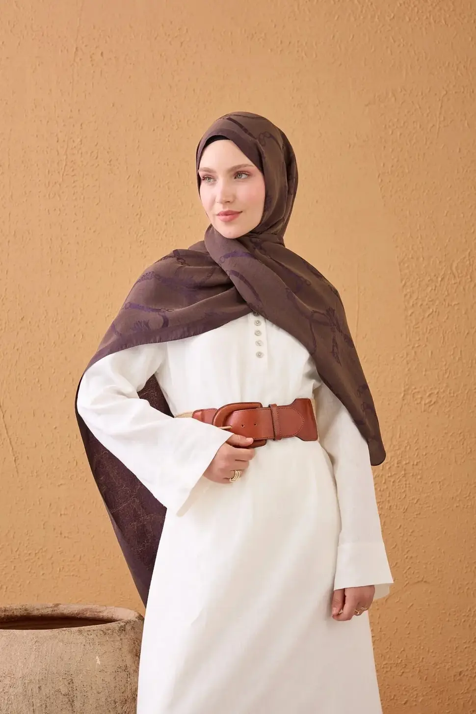 Silk Home Naia Pamuk İpek Şal Halat Kahve Mor