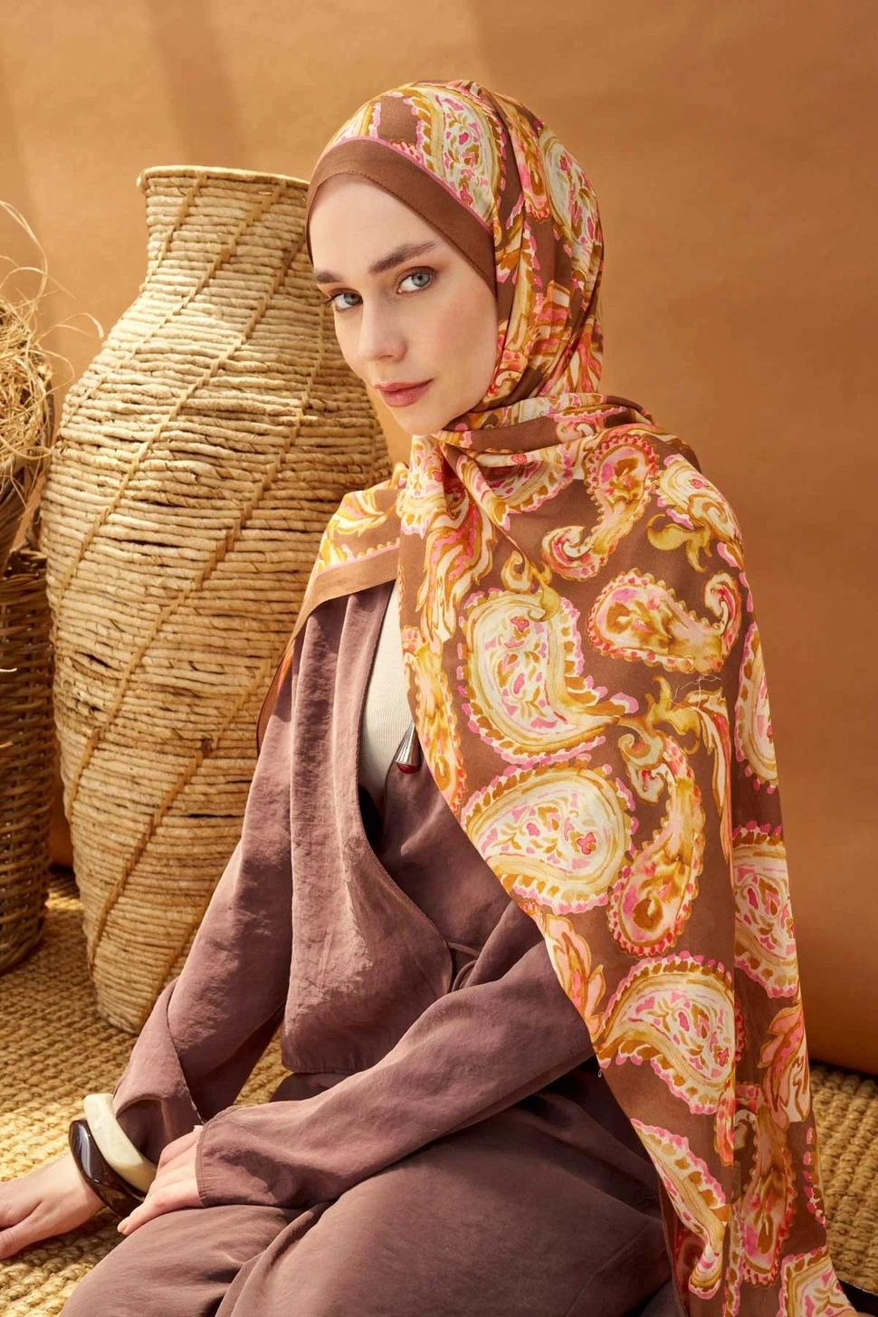 Silk Home Riva Şal Tencel Paisley Kahverengi