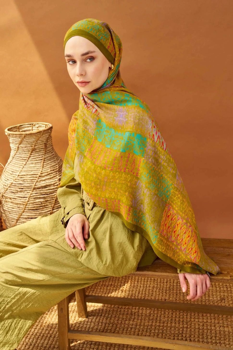 Silk Home Riva Şal Tencel Terra Yağ Yeşili