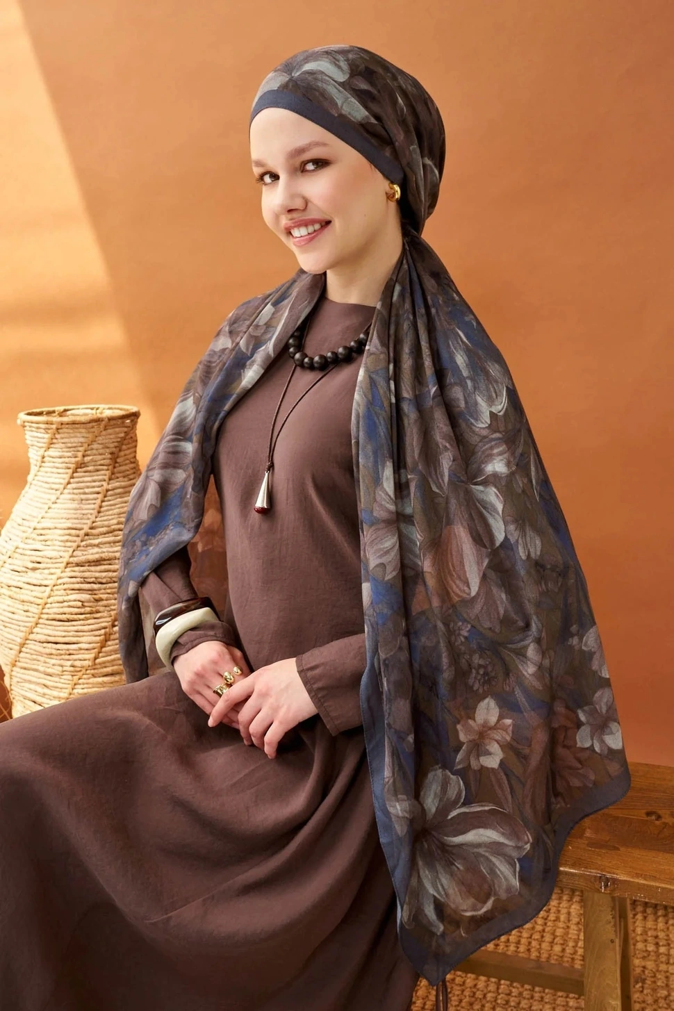 Silk Home Riva Şal Tencel Wild Flower Acı Kahve