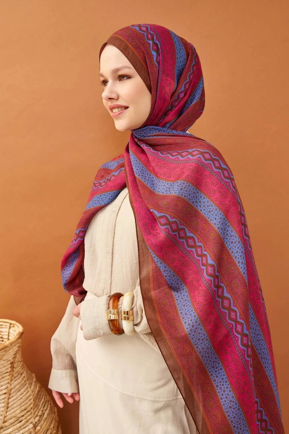 Silk Home Riva Şal Tencel Ethnic Way Koyu Pembe