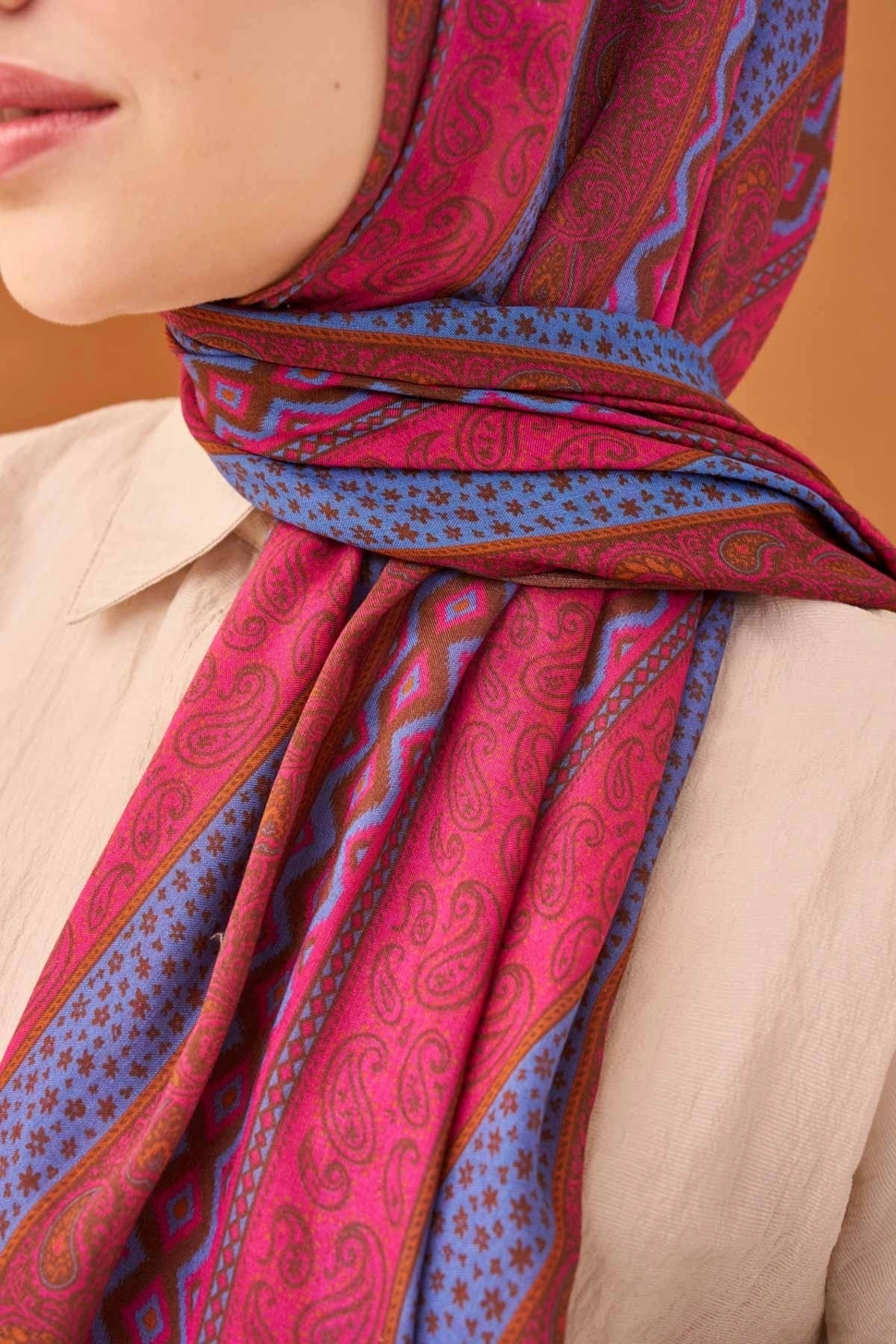 Silk Home Riva Şal Tencel Ethnic Way Koyu Pembe