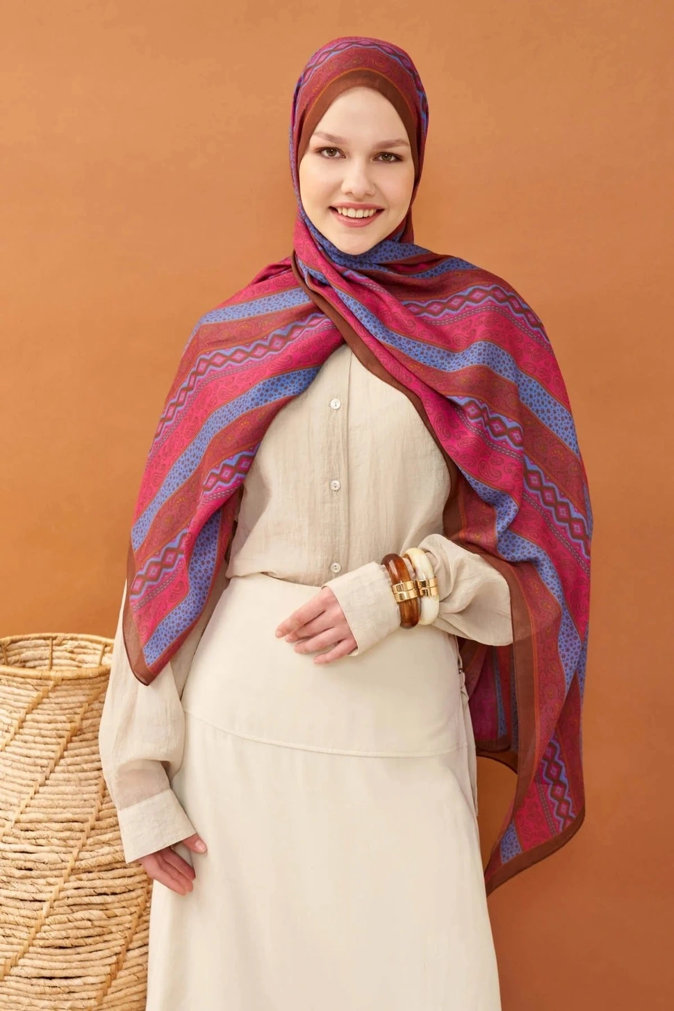 Silk Home Riva Şal Tencel Ethnic Way Koyu Pembe