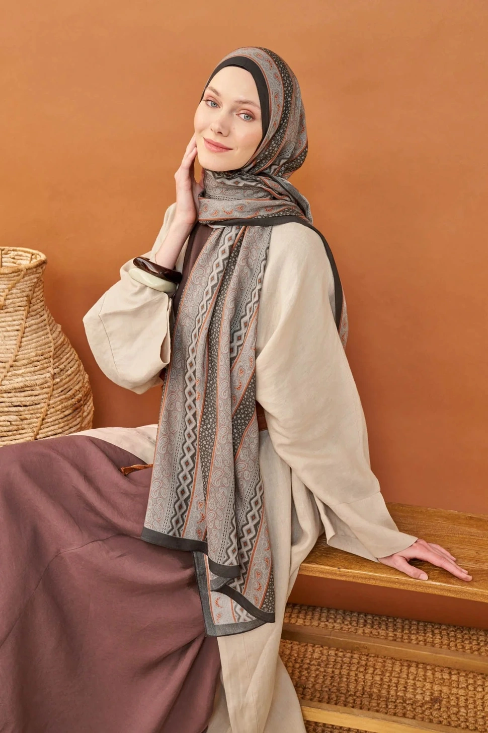 Silk Home Riva Şal Tencel Ethnic Way Koyu Gri