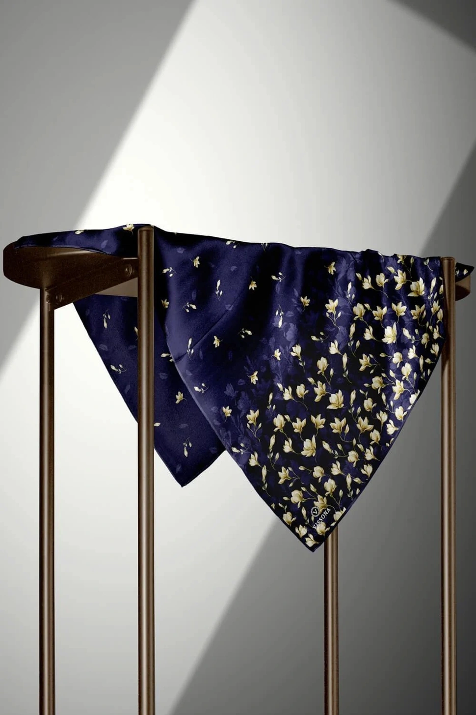 Vissona Twill İpek Eşarp Lacivert, Çiçek Desenli