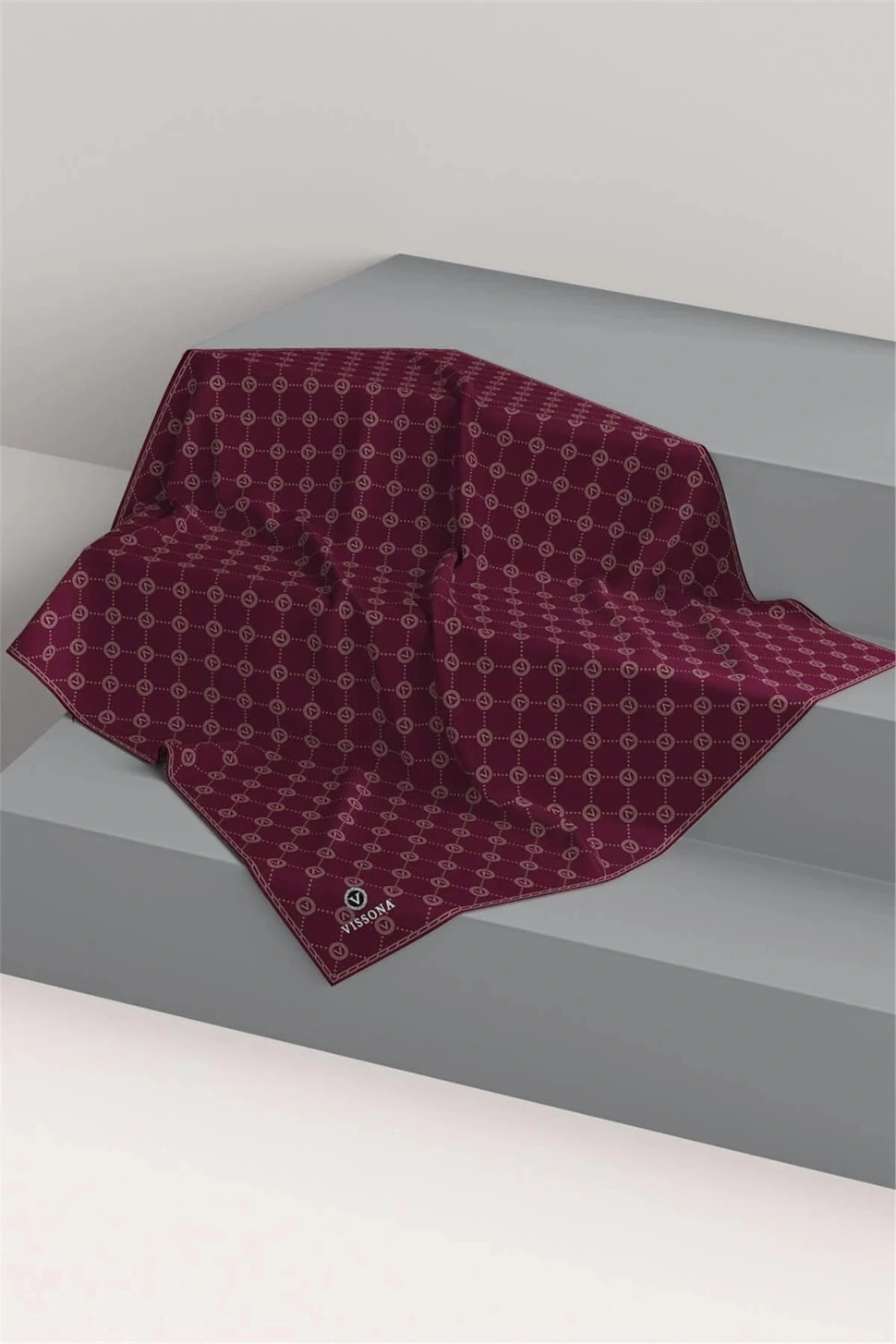 Vissona Twill İpek Eşarp Şarabi, Monogram Desenli