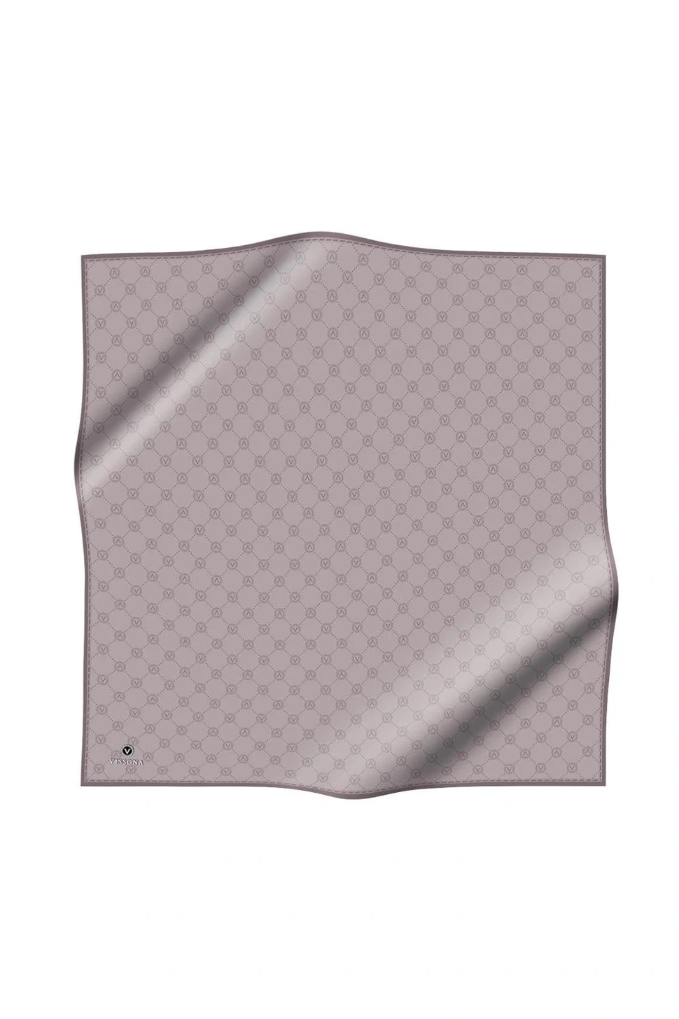 Vissona Twill İpek Eşarp Taş, Gri Monogram Desenli