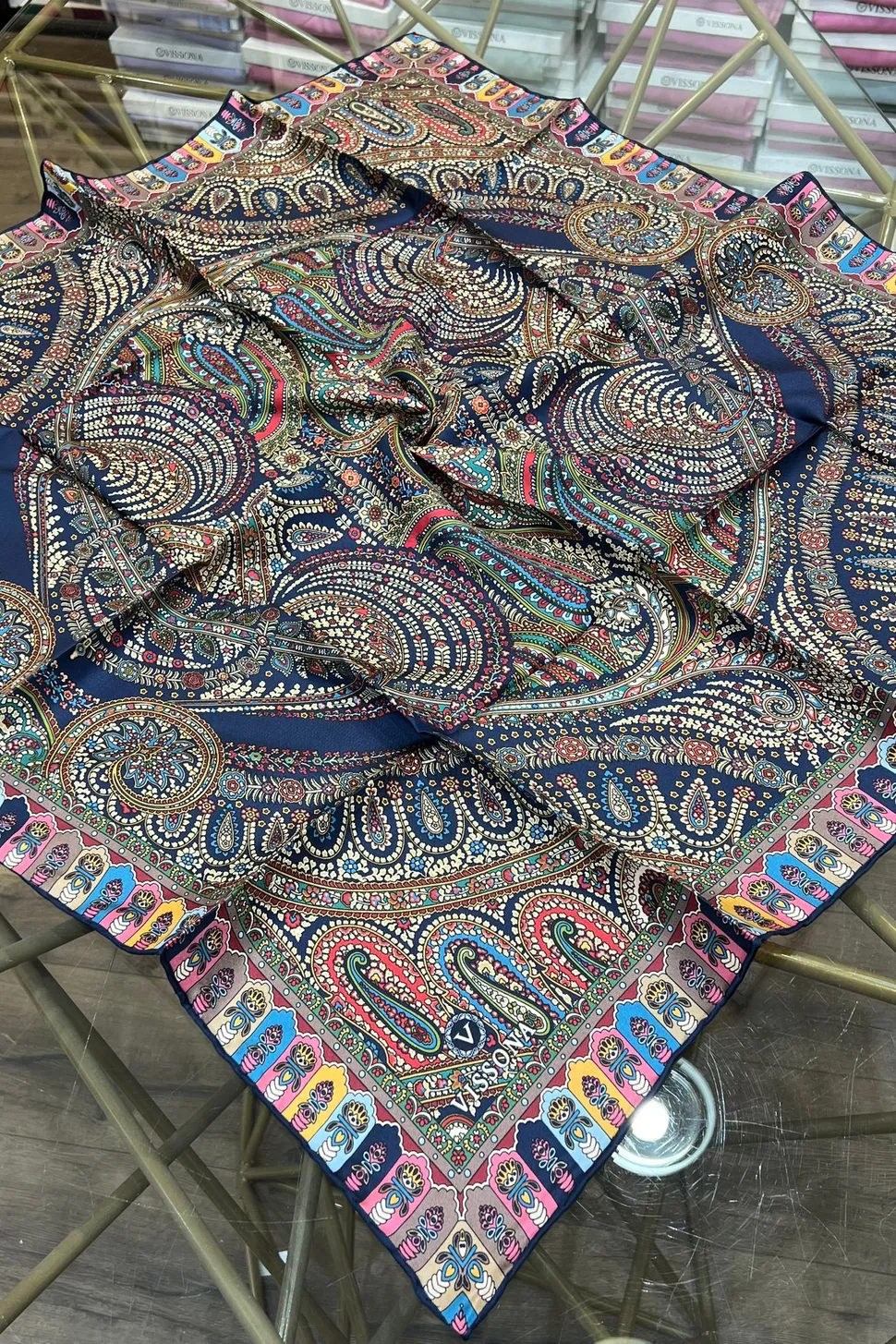Vissona Twill İpek Eşarp Lacivert 60776-5