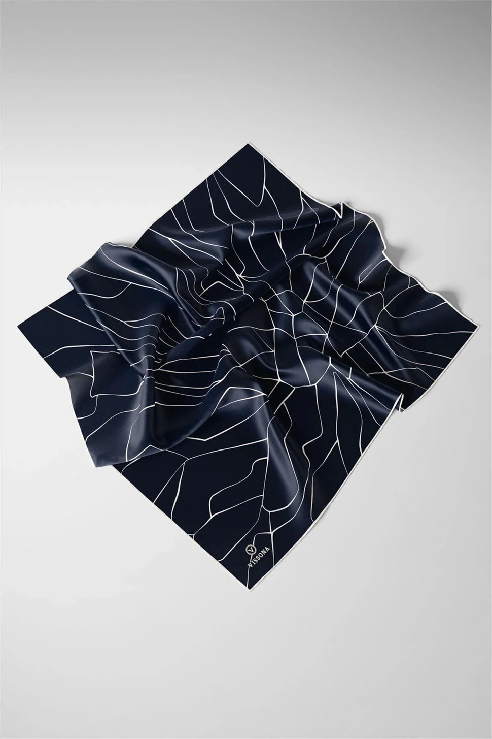 Vissona Twill İpek Eşarp Lacivert, Krem