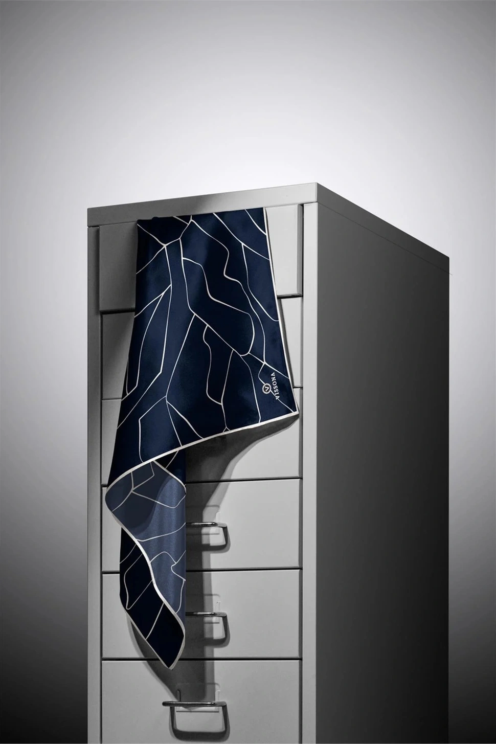 Vissona Twill İpek Eşarp Lacivert, Krem