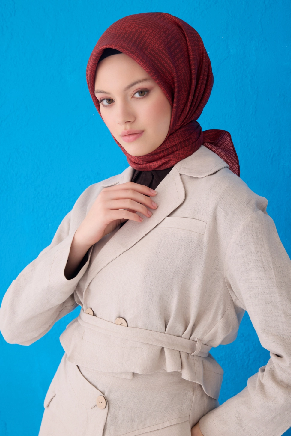Belli Twill İpek Eşarp Bordo 4104-62
