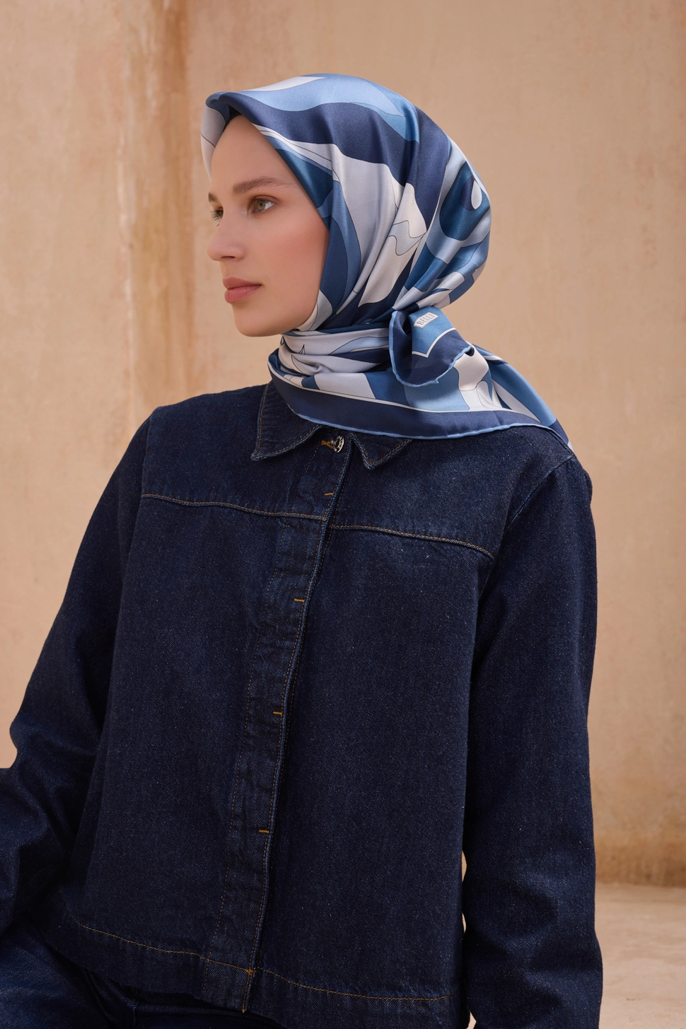 Belli Twill İpek Eşarp Lacivert, İndgo Mavi