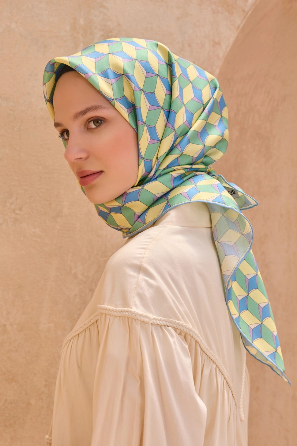 Belli Twill İpek Eşarp Mavi, Yeşil, Sarı, Lila