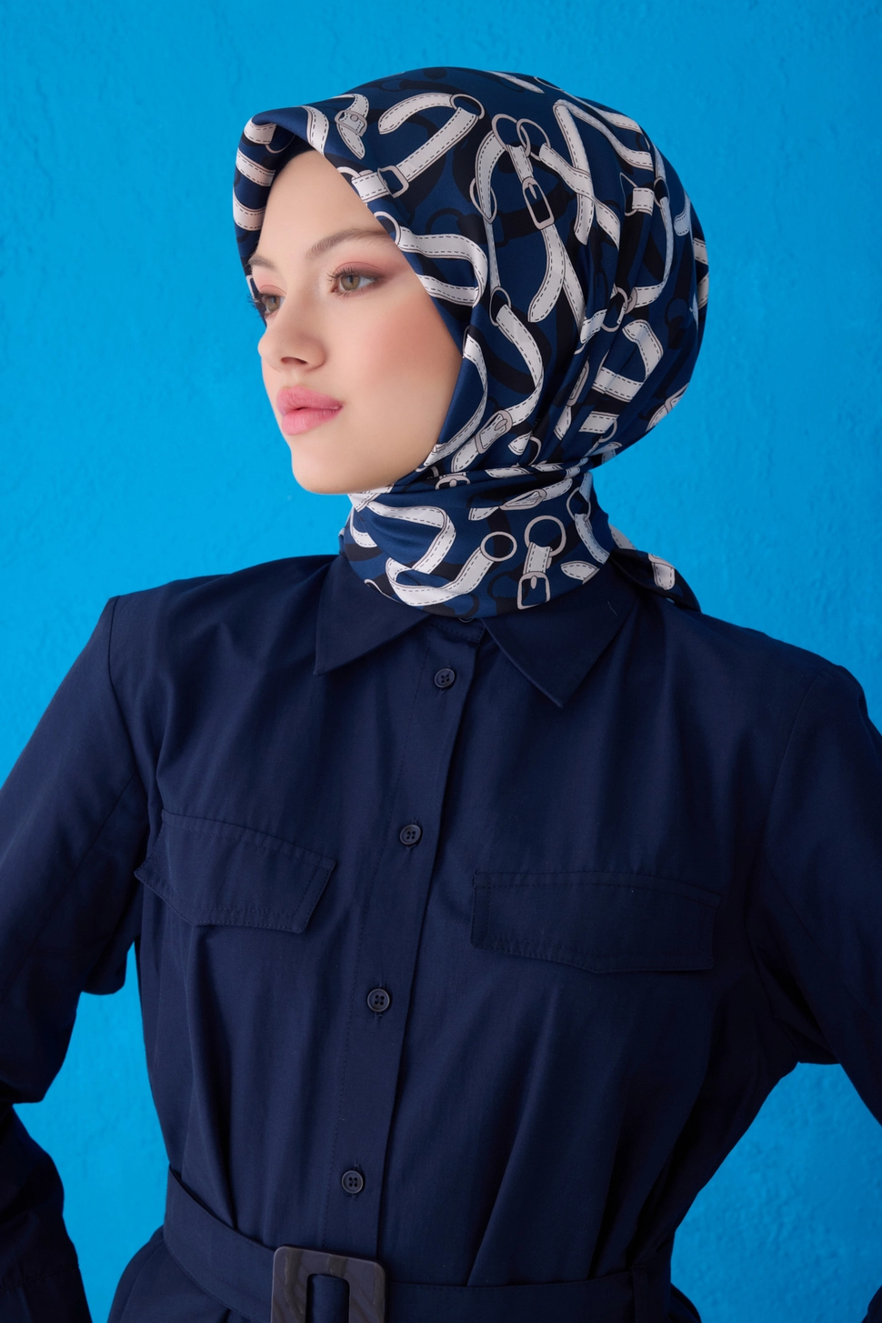 Belli Twill İpek Eşarp Lacivert 4125-09