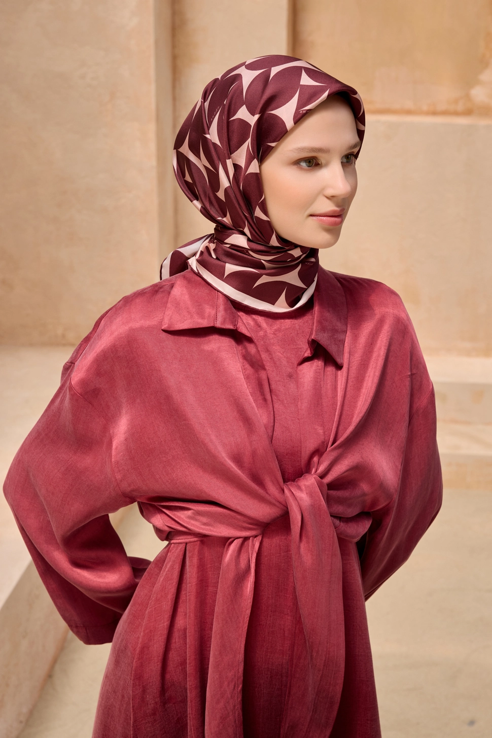 Belli Twill İpek Eşarp Bordo 4117-30