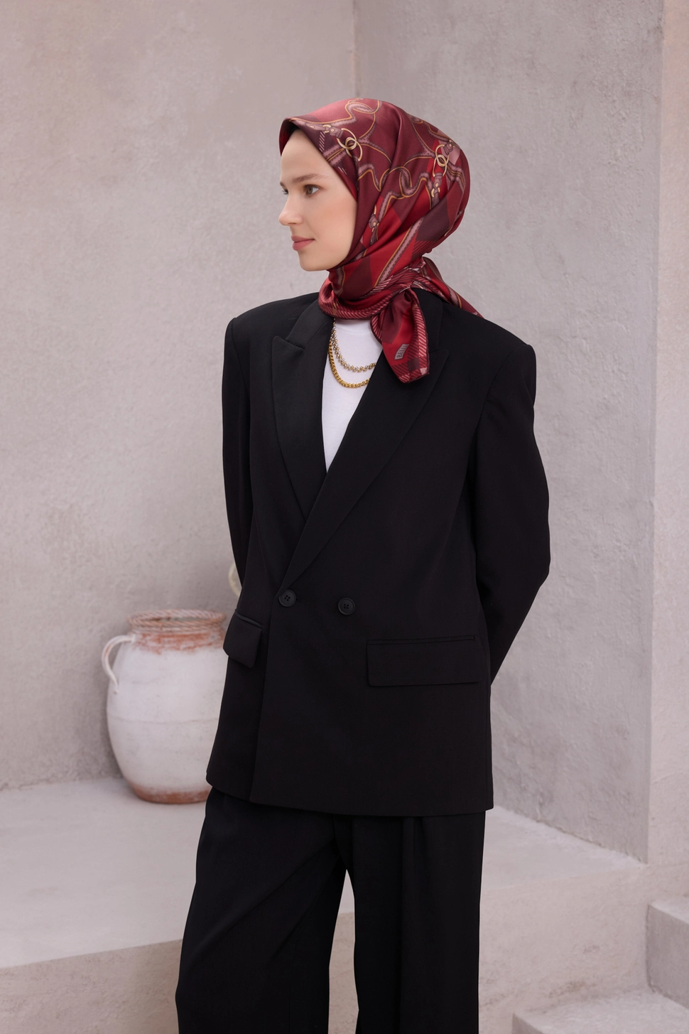 Belli Twill İpek Eşarp Kırmızı, Bordo